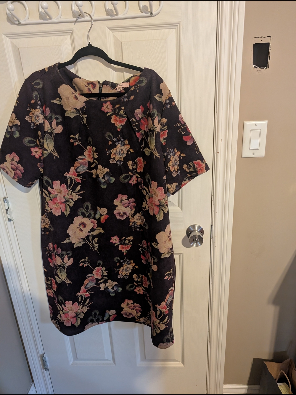 La Lemon Dark Mauve Floral Dress with Pink, Green and Yellow Accents